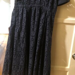 J. Crew Navy Eyelet Midi Dress